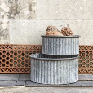 Zinc Ribbed Planters Set of 2