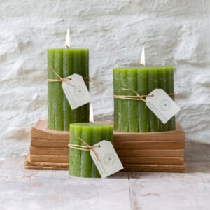 Rustic Scalloped Pillar Candles Fern Green