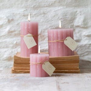 Rustic Scalloped Pillar Candles Dusky Pink