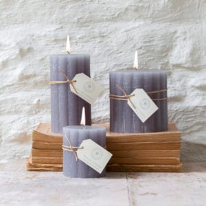 Rustic Scalloped Pillar Candle Light Grey