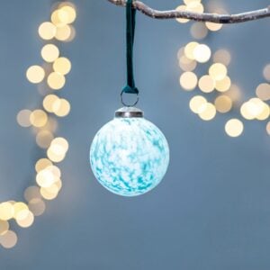 Glass Decoration Blue & White With Velvet Loop