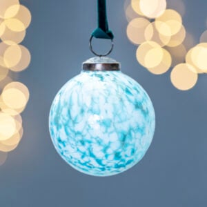 Glass Decoration Blue & White With Velvet Loop