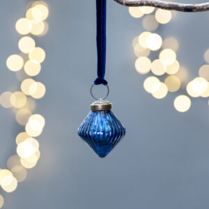 Ribbed Lantern Shiny Blue With Velvet Loop