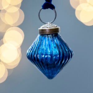 Ribbed Lantern Shiny Blue With Velvet Loop