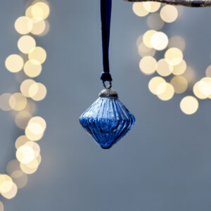 Ribbed Lantern Decoration Blue With Velvet Loop
