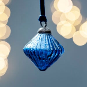 Ribbed Lantern Decoration Blue With Velvet Loop