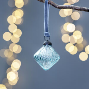 Ribbed Lantern Decoration Aqua With Velvet Loop