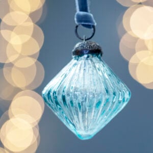 Ribbed Lantern Decoration Aqua With Velvet Loop