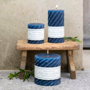 Rustic Twisted Pillar Candle Inky Blue