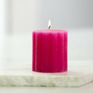 Rustic Scalloped Pillar Candle Fuchsia