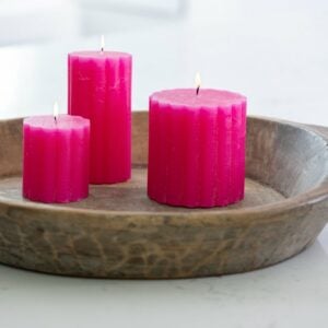 Rustic Scalloped Pillar Candle Fuchsia