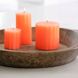 Rustic Scalloped Pillar Candles Coral