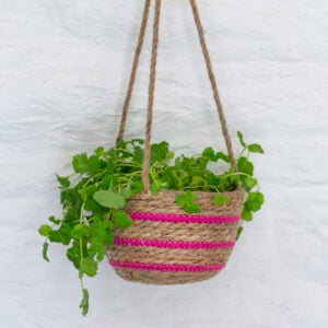 Seagrass Hanging Basket Pink Stripe