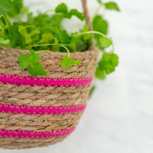 Seagrass Hanging Basket Pink Stripe