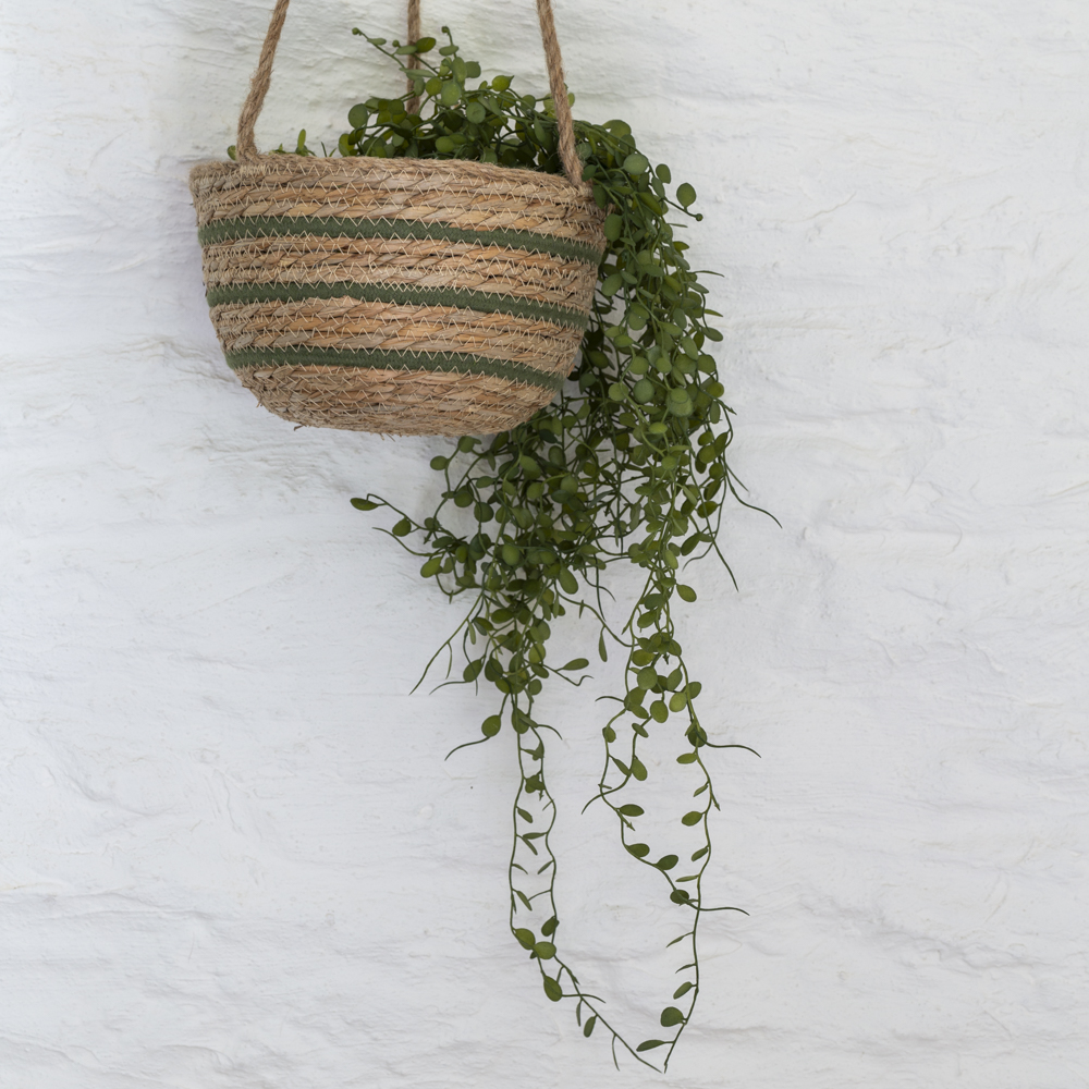 Seagrass Hanging Basket Green Stripe