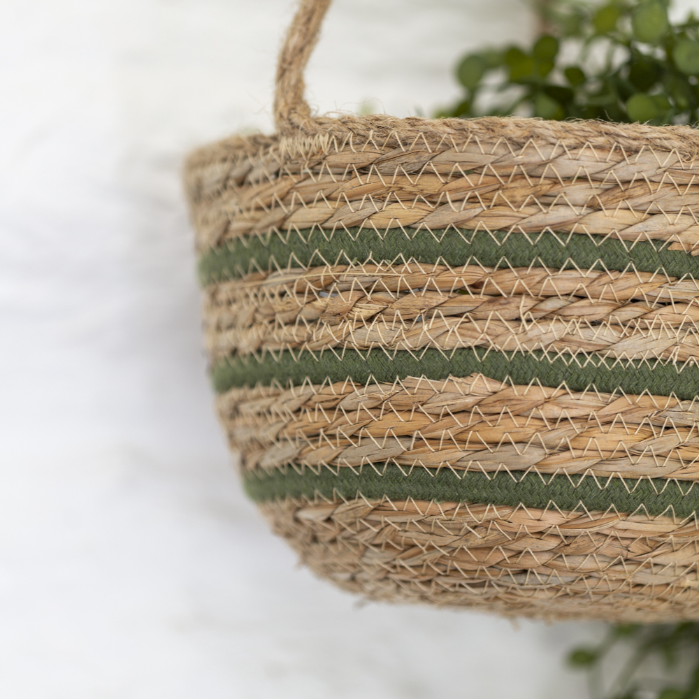 Seagrass Hanging Basket Green Stripe