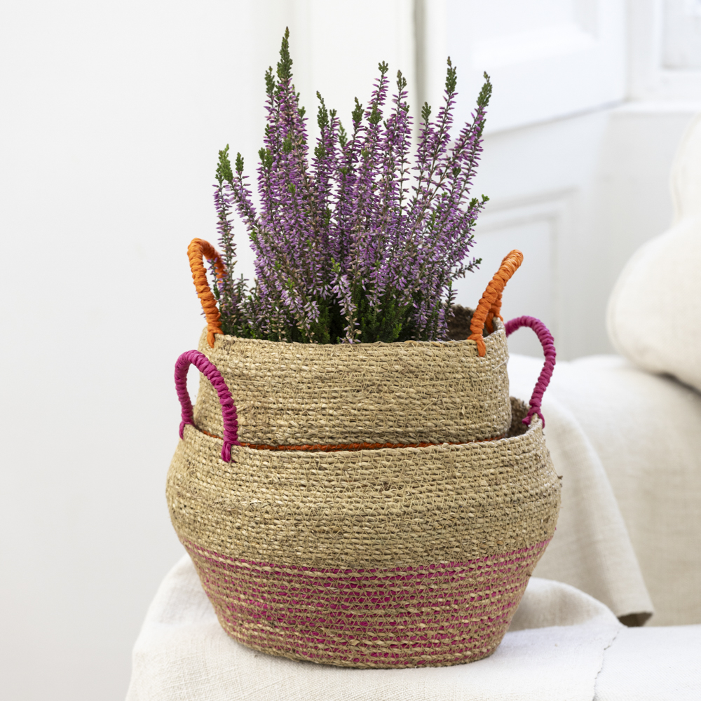 Seagrass Basket With Handles Orange