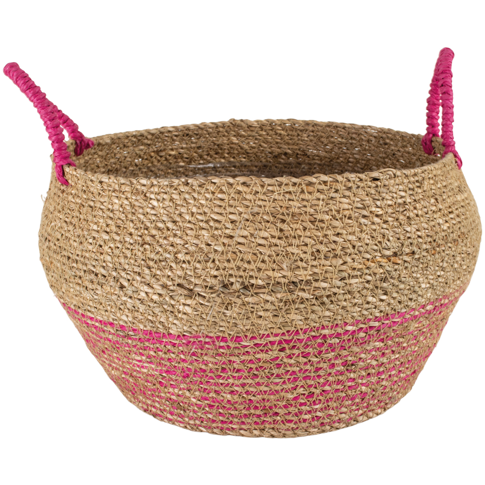 Seagrass Basket With Handles Pink