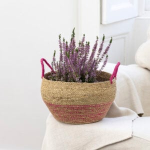 Seagrass Basket With Handles Pink