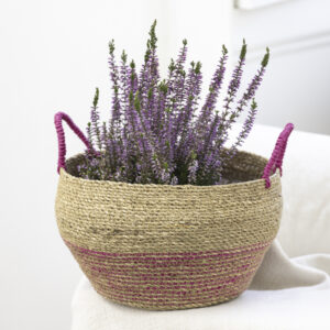 Seagrass Basket With Handles Pink