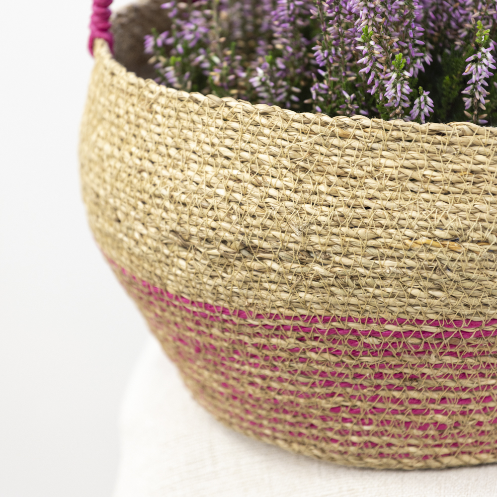 Seagrass Basket With Handles Pink