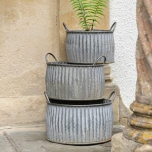 Zinc Ribbed Planters Set of 3