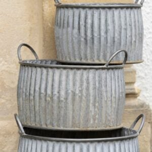Zinc Ribbed Planters Set of 3
