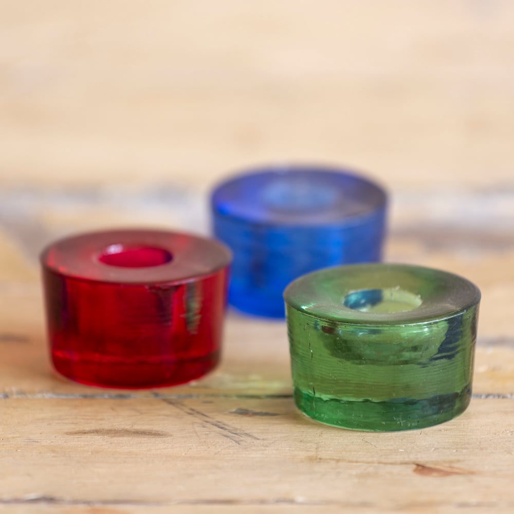 Glass Stubby Candleholder Azure Blue
