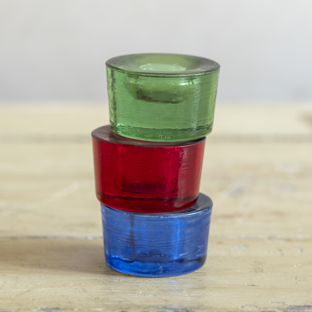 Glass Stubby Candleholder Azure Blue