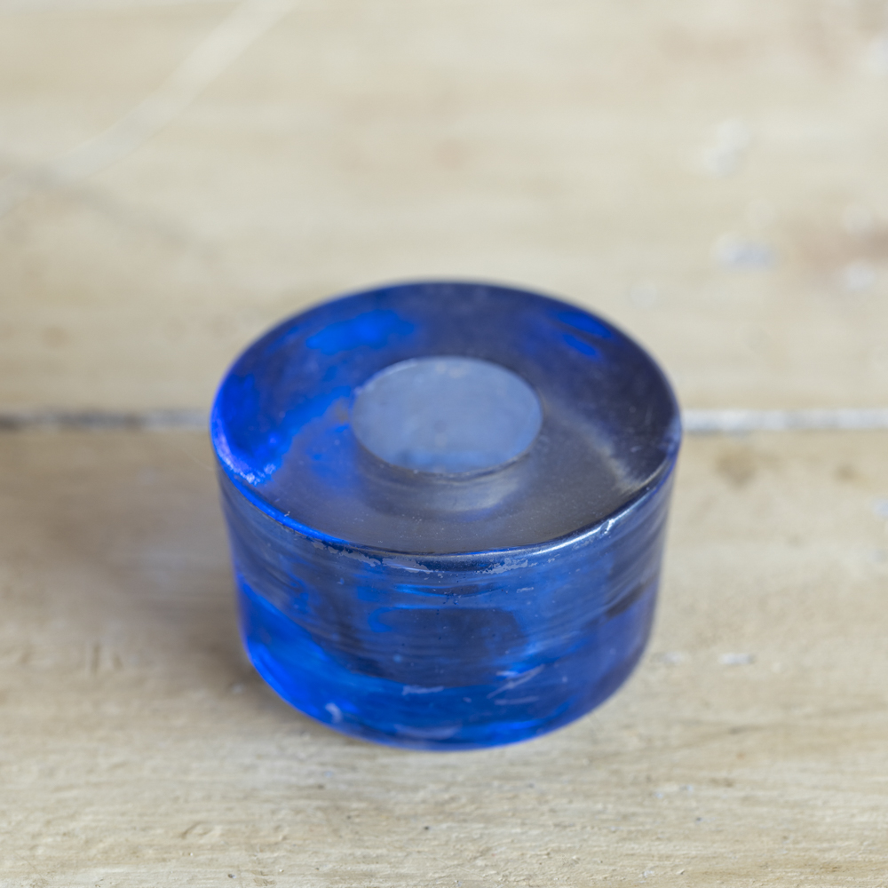 Glass Stubby Candleholder Azure Blue
