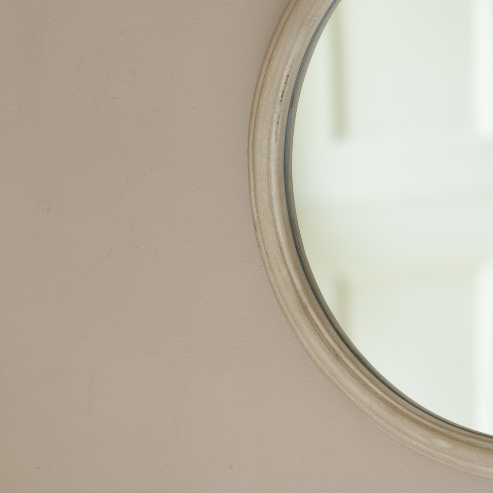 Round Mirror Distressed Antique White Small - Image 5