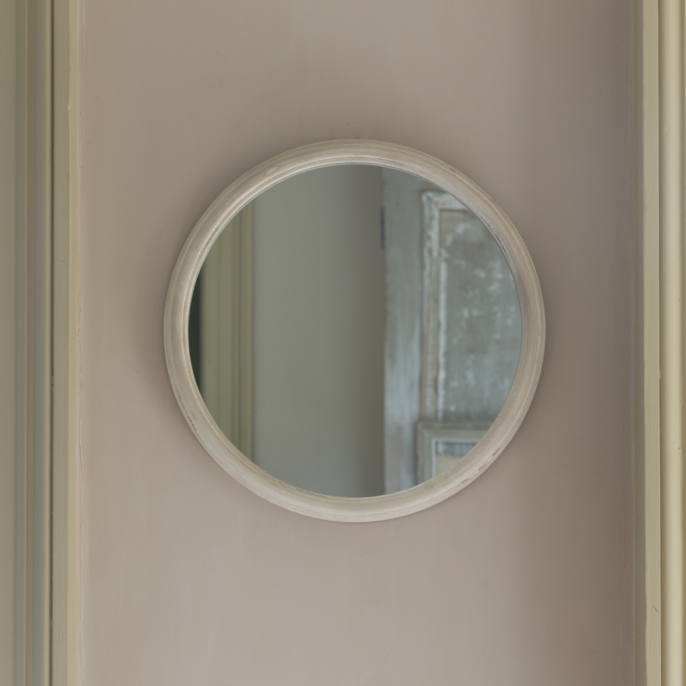 Round Mirror Distressed Antique White Small - Image 2