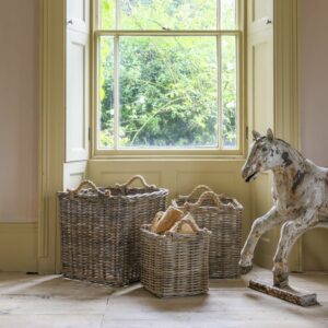 Square Kubu Log Basket with Rope Handles Small