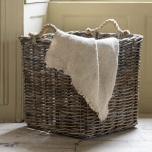 Square Kubu Log Basket With Rope Handles Medium