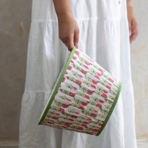 Lampshade Pleated Natural with Green Trim 30cm
