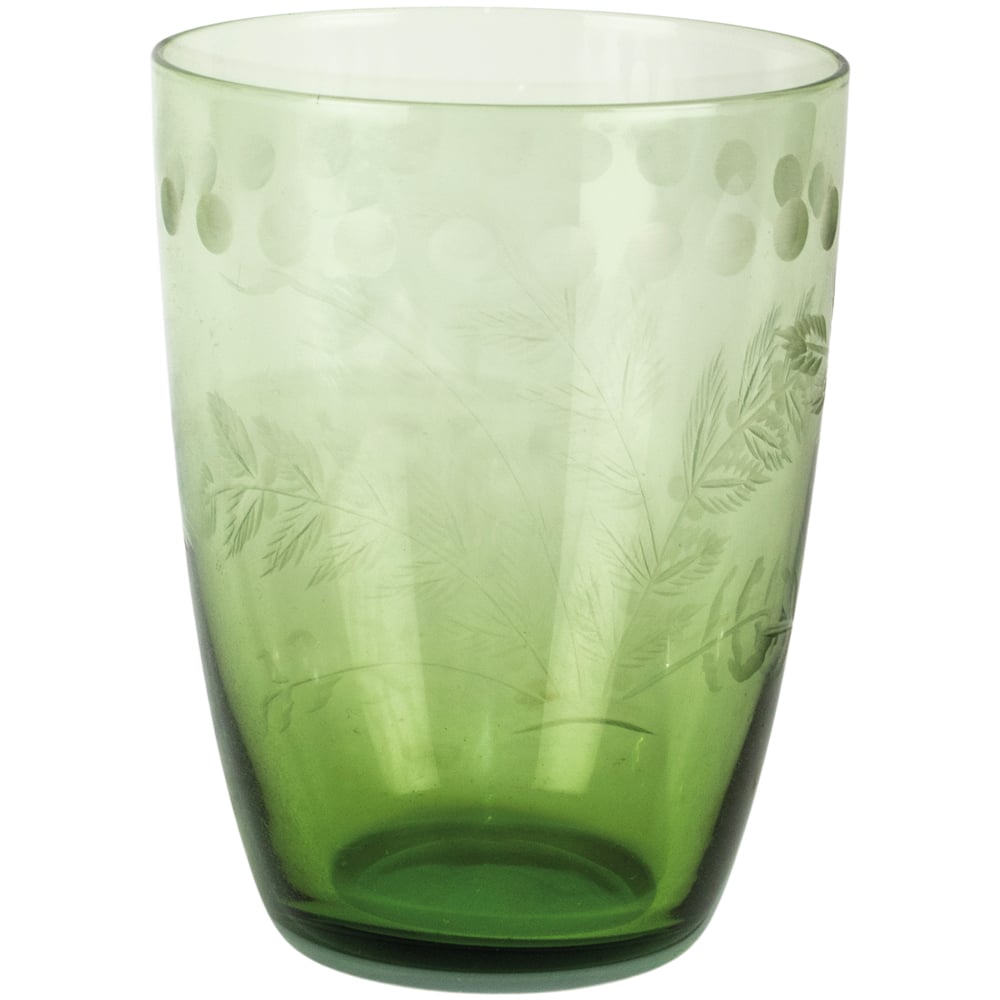 Water Glass Etched Green