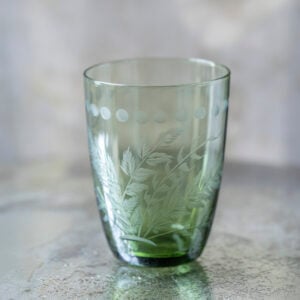 Water Glass Etched Green