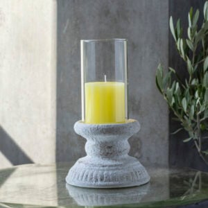 Hurricane Lantern Antique White | Rustic Scalloped Pillar Candle Lemon 70x75mm