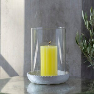 Lantern Scalloped Dish White | Rustic Scalloped Pillar Candle Lemon 70x130mm