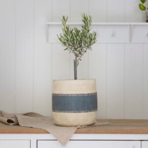 Jute Planter Lined Blue Stripe