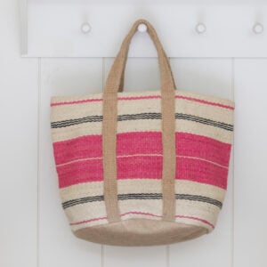 Jute Bag with Handles Pink Stripe