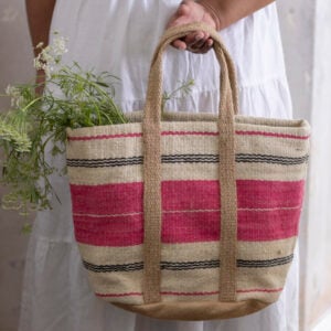Jute Bag with Handles Pink Stripe