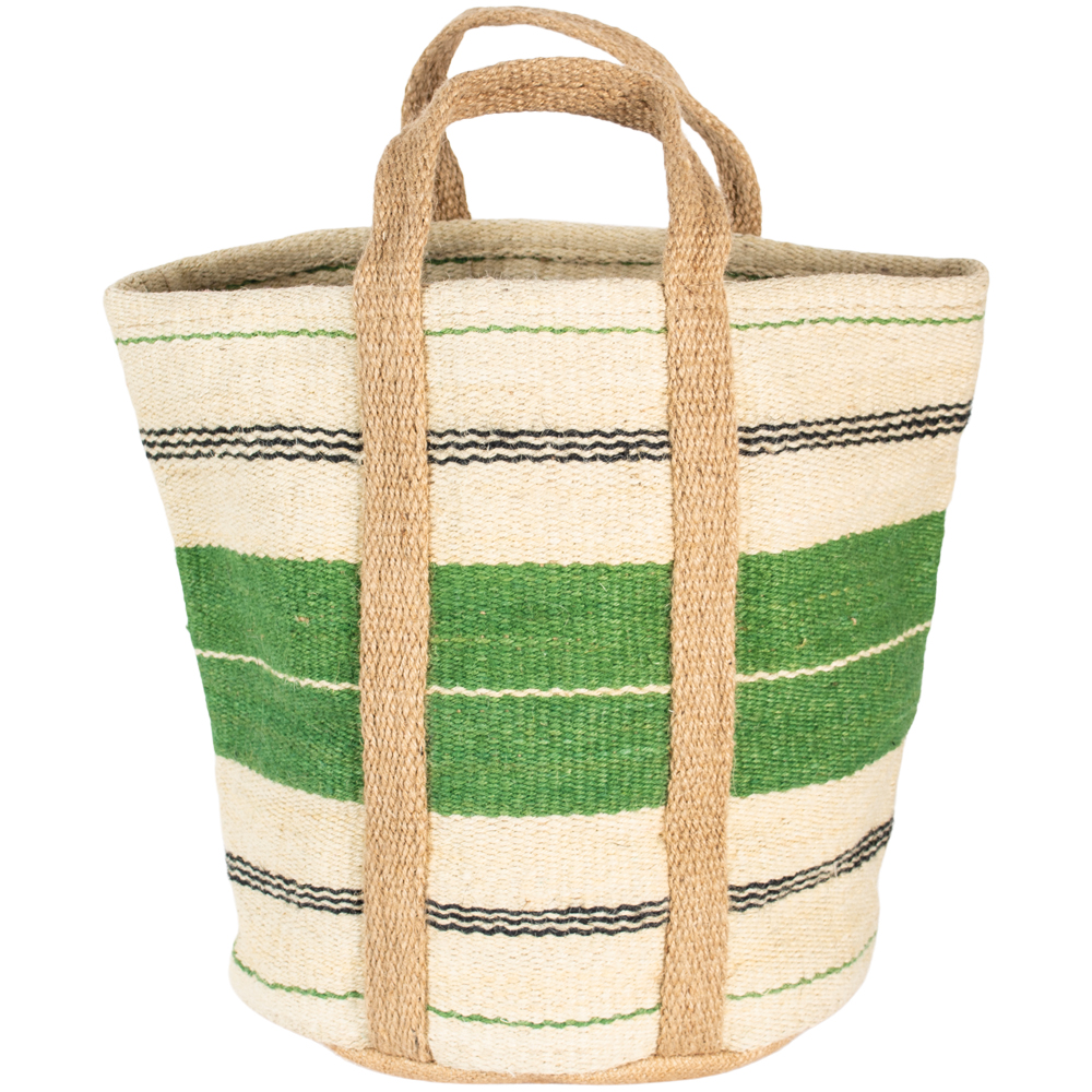 Jute Bag with Handles Green Stripe
