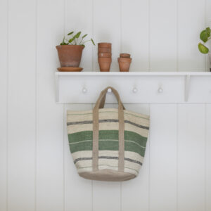 Jute Bag with Handles Green Stripe