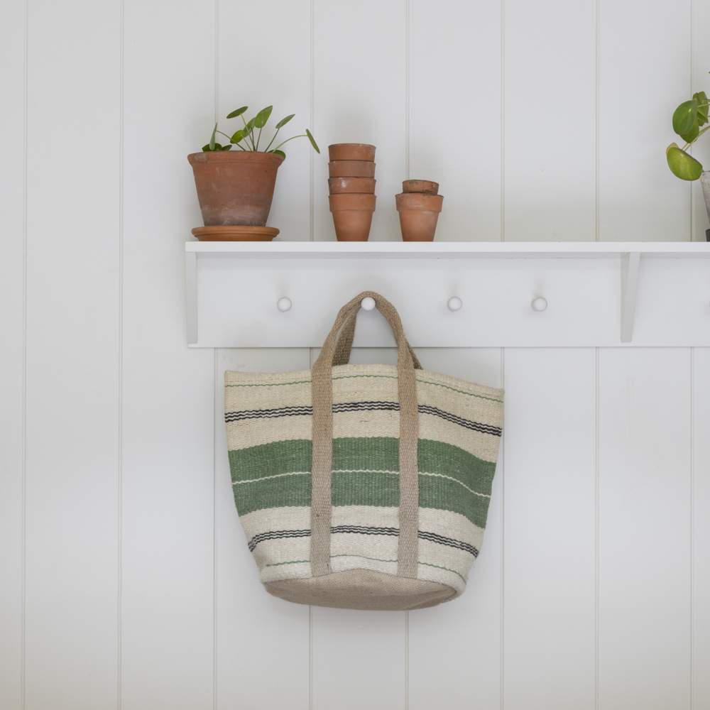 Jute Bag with Handles Green Stripe