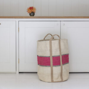 Jute Laundry Basket Pink Stripe