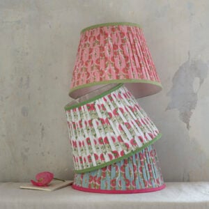 Lampshade Pleated 30cm in Raspberry with Green Trim | Teal with Raspberry Trim | Natural with Green Trim