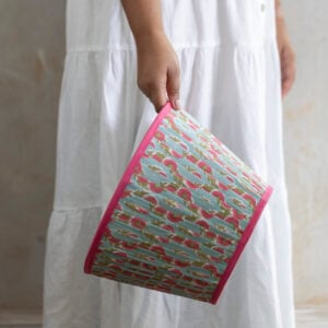 Lampshade Pleated Teal with Raspberry Trim 30cm