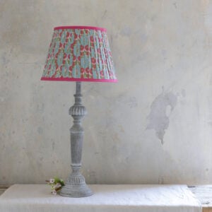 Lampshade Pleated Teal with Raspberry Trim 30cm