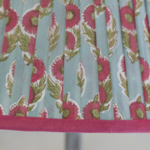 Lampshade Pleated Teal with Raspberry Trim 30cm